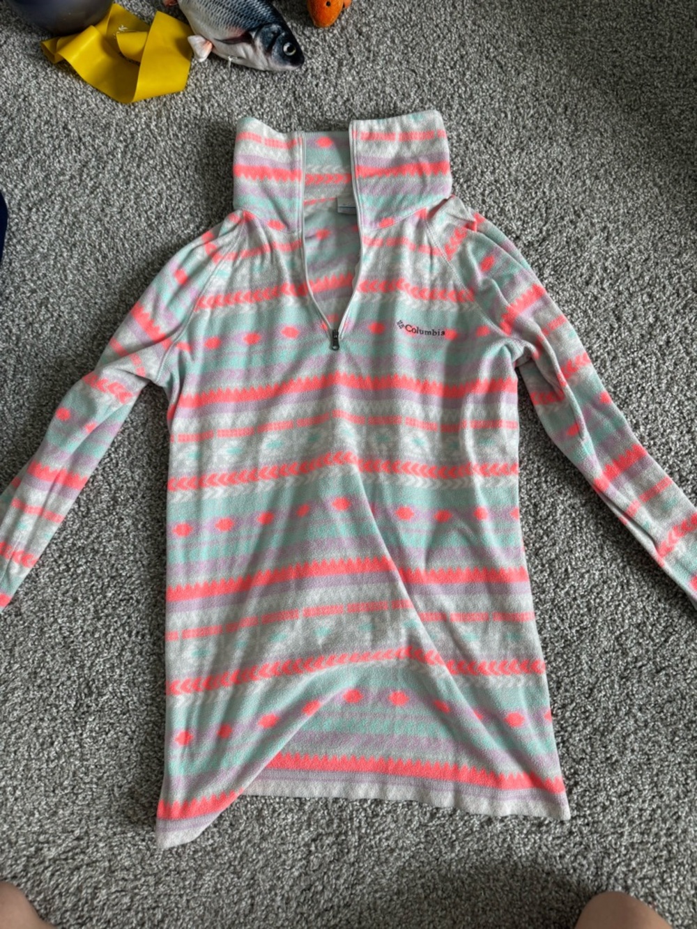 Columbia Mint Green & Coral Striped Half-Zip Fleece Pullover